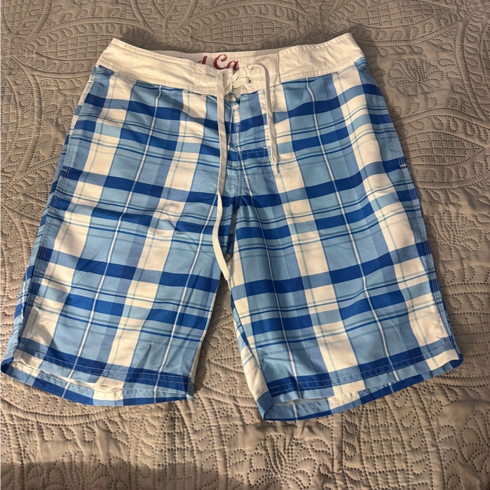 Red Camel Blue and White Plaid Swim Shorts